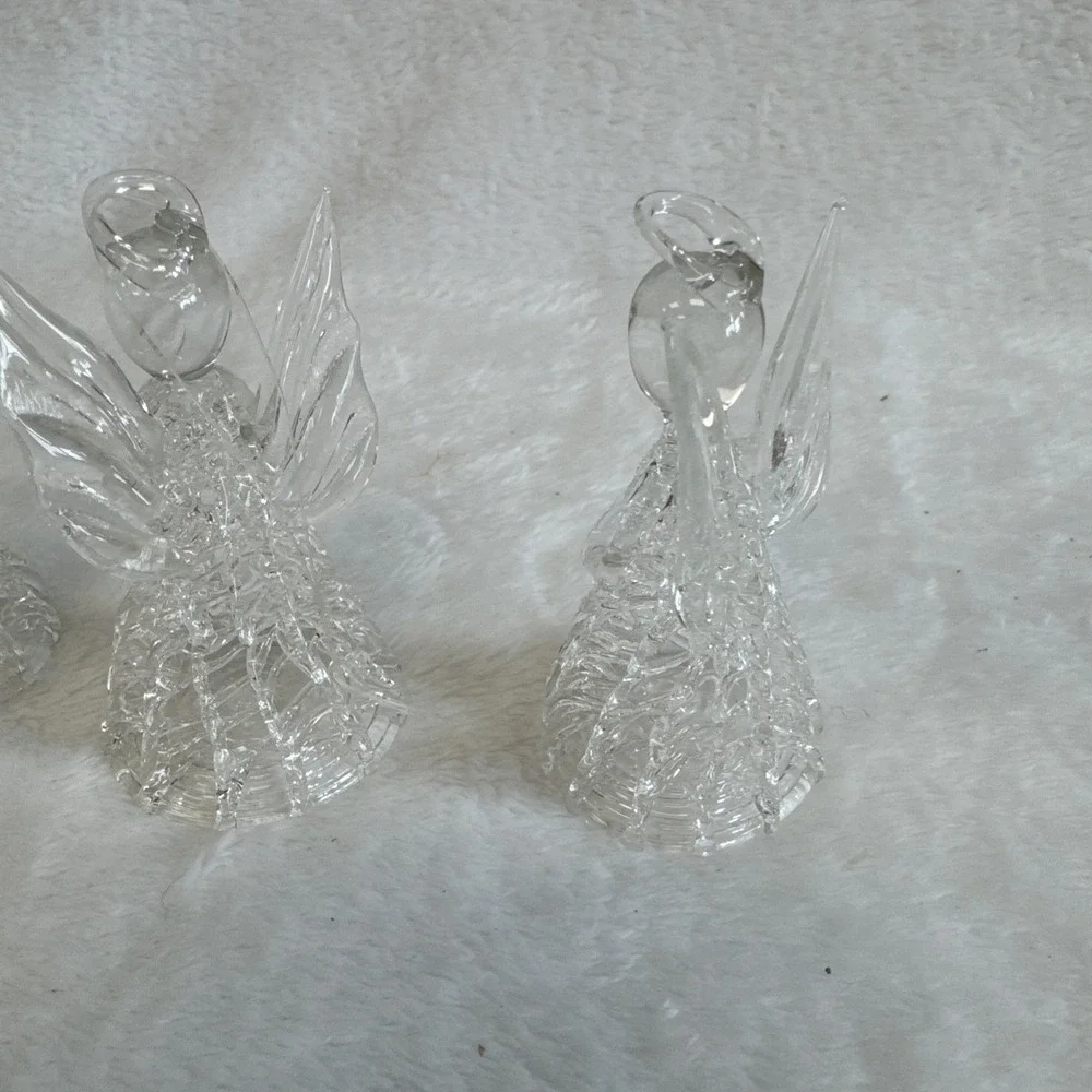 Vintage Spun Glass Angel (3) Christmas Tree (1)‎ Ornaments Lot Of 4 Clear Glass